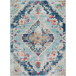 Livabliss Floransa-Vintage Blue Beige Grey Pink Traditional Boho Living Dining Bedroom Rug 200 X 275 Cm Easy Care, Non Shedding - thumbnail 1