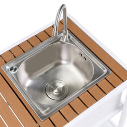 Beliani Outdoor Kitchen Island With Sink Avetrana Metal Brown/ White - thumbnail 6
