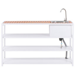 Beliani Outdoor Kitchen Island With Sink Avetrana Metal Brown/ White - thumbnail 4