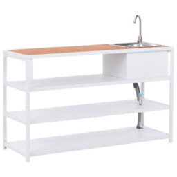 Beliani Outdoor Kitchen Island With Sink Avetrana Brown/ White Metal