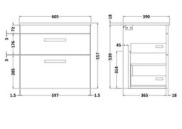 Royal Bathrooms Turin 600mm Wall Mounted Bathroom Vanity Unit With Sink 2 Drawer Matt Green & Milan Countertop Basin - thumbnail 6