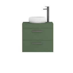 Royal Bathrooms Turin 600mm Wall Mounted Bathroom Vanity Unit With Sink 2 Drawer Matt Green & Milan Countertop Basin - thumbnail 5