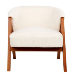 Beliani Off-White Bouclé Armchair With Rubberwood Legs, Compact Modern Accent Chair - thumbnail 1
