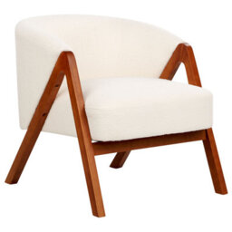 Beliani Off-White Bouclé Armchair With Rubberwood Legs, Compact Modern Accent Chair - thumbnail 5