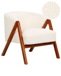 Beliani Off-White Bouclé Armchair With Rubberwood Legs, Compact Modern Accent Chair - thumbnail 3