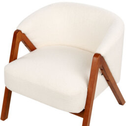 Beliani Off-White Bouclé Armchair With Rubberwood Legs, Compact Modern Accent Chair - thumbnail 7