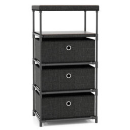 Black Wood Top Industrial Fabric Storage Tower - thumbnail 1