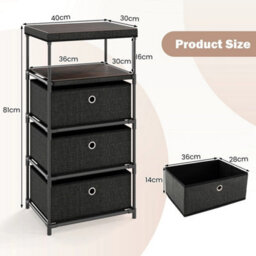 Black Wood Top Industrial Fabric Storage Tower - thumbnail 2