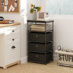 Black Wood Top Industrial Fabric Storage Tower - thumbnail 4