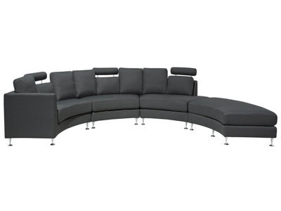 Wyld And Coco Curved Modular 7-Seater Sofa With Adjustable Headrests And Ottoman, Grey - image 1