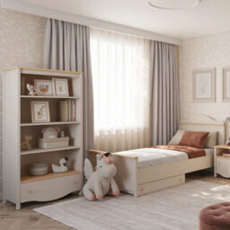 Arte Mia Mi-02 Bookcase 85Cm - Beige - 3 Shelves With Drawer Storage - thumbnail 4