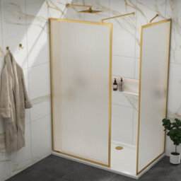 Royal Bathrooms Luxor Walk In Wet Room Fluted Shower Enclosure With 1600 X 900mm Stone Tray & Brushed Brass Frame 8mm Easy Clean Glass - thumbnail 4