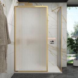 Royal Bathrooms Luxor Walk In Wet Room Fluted Shower Enclosure With 1600 X 900mm Stone Tray & Brushed Brass Frame 8mm Easy Clean Glass - thumbnail 3