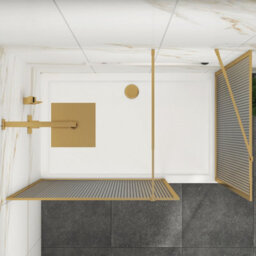 Royal Bathrooms Luxor Walk In Wet Room Fluted Shower Enclosure With 1600 X 900mm Stone Tray & Brushed Brass Frame 8mm Easy Clean Glass - thumbnail 5