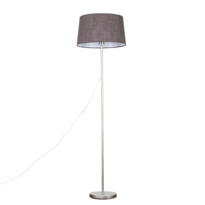 Valuelights Charles Brushed Chrome Floor Lamp With Grey Linen Shade And Bulb - image 1