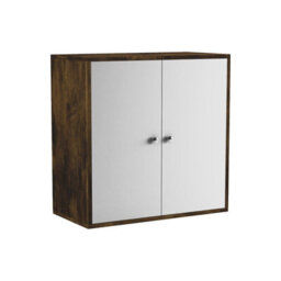 Urbn-Living Urbnliving Height 60Cm 2 Tier Wooden Storage Cabinet Side Furniture Color Rustic Brown With White Door Cupboard Bedroom Hallway - thumbnail 2