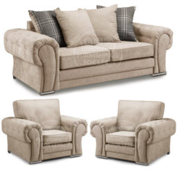 Furnishings For Less UK Milan Fabric 3 Piece Sofa Suite Mink Scatter Back 3 Seater And 2 Matching Armchairs -  3 1 1 - thumbnail 1