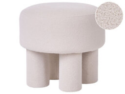 Wyld And Coco Luxenest Off-White Boucle Footstool Pouffe Ottoman, Round Compact Design - thumbnail 3