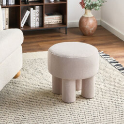 Wyld And Coco Luxenest Off-White Boucle Footstool Pouffe Ottoman, Round Compact Design - thumbnail 2