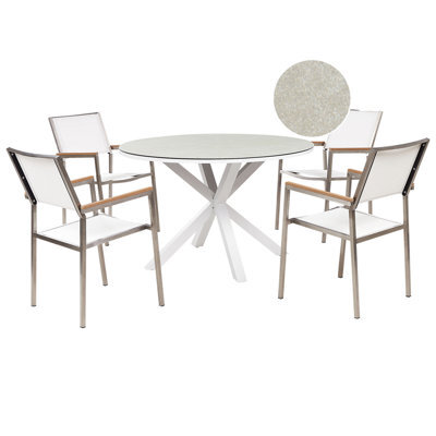 Beliani Garden Dining Set 4 Seater Maletto/grosseto Metal Marble Effect White/ Beige - image 1