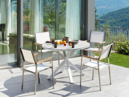 Beliani Garden Dining Set 4 Seater Maletto/grosseto Metal Marble Effect White/ Beige - thumbnail 2