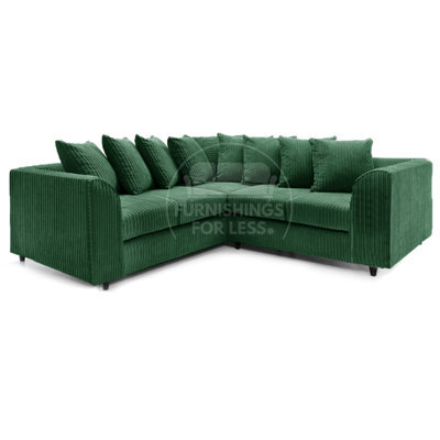 Furnishings For Less UK Ferguson Green 5 Seater Fabric Corner Sofa L Shaped Jumbo Cord - Scatter Back - image 1