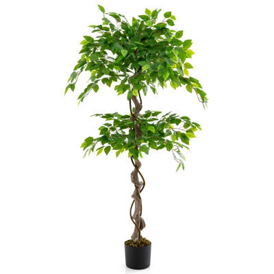 Costway 150 Cm Artificial Faux Ficus Tree Fake Greenery Potted Plant With 882 Leaves - image 1