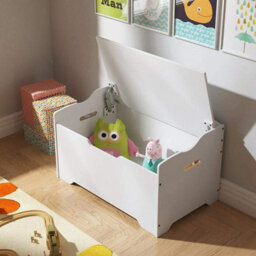 Xample Wooden Toy Organizer Storage Chest With Safety Hinge, White Bench For Kids, Durable Toy Box & Sitting Bench - thumbnail 2
