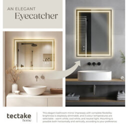 Tectake Led Bathroom Mirror Clara With Dimmable Backlight, 3 Colour Temps And Anti-Fog   60 X 80 Cm- Anthracite - thumbnail 5
