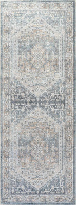 Livabliss Lillian-Washable Blue Brown Traditional Vintage Boho Living Dining Rug 80 X 220 Cm Easy Care, Non Shedding - image 1