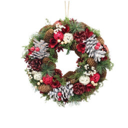 Urbn-Living Urbnliving 34Cm Red, White & Green Wreath Festive Decoration With Jute Hanger Traditional Pinecone Décor - thumbnail 5