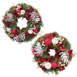Urbn-Living Urbnliving 34Cm Red, White & Green Wreath Festive Decoration With Jute Hanger Traditional Pinecone Décor - thumbnail 2