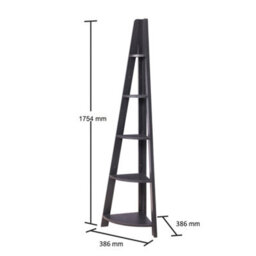 Corner Shelving Ladder Bookcase Shelf Black 5 Tier Display Storage - thumbnail 2