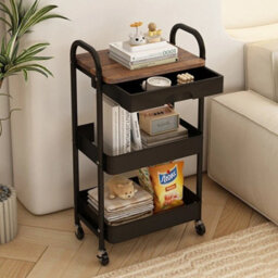 3 Tier Storage Trolley Cart On Wheels Kitchen Utility Rolling Rack Tray Shelf - thumbnail 2