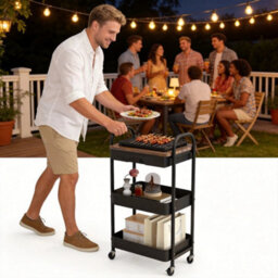 3 Tier Storage Trolley Cart On Wheels Kitchen Utility Rolling Rack Tray Shelf - thumbnail 4