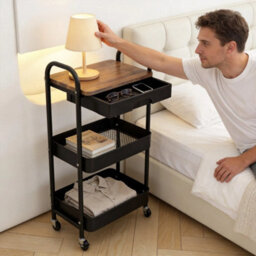 3 Tier Storage Trolley Cart On Wheels Kitchen Utility Rolling Rack Tray Shelf - thumbnail 3