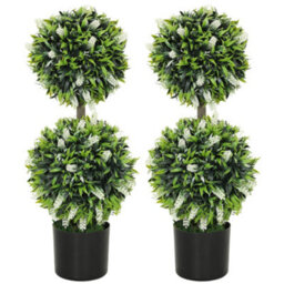 Homcom Set Of 2 Potted Artificial Plants With Lavender Flowers, White - thumbnail 2