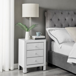 Furniturebox Uk Lexi White Mirrored Bedside Table Side Table Bedroom Cabinet Modern 3 Drawer Reflective Bedroom Furniture - thumbnail 1