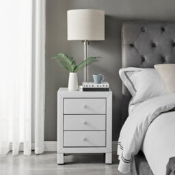 Furniturebox Uk Lexi White Mirrored Bedside Table Side Table Bedroom Cabinet Modern 3 Drawer Reflective Bedroom Furniture - thumbnail 2