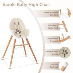 Costway Wooden Baby High Chair Infant Child Feeding Seat Highchair With Removable Seat - thumbnail 8