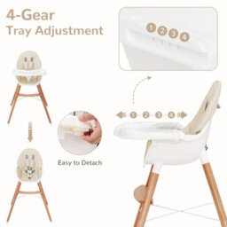 Costway Wooden Baby High Chair Infant Child Feeding Seat Highchair With Removable Seat - thumbnail 6