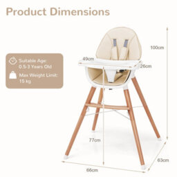 Costway Wooden Baby High Chair Infant Child Feeding Seat Highchair With Removable Seat - thumbnail 2