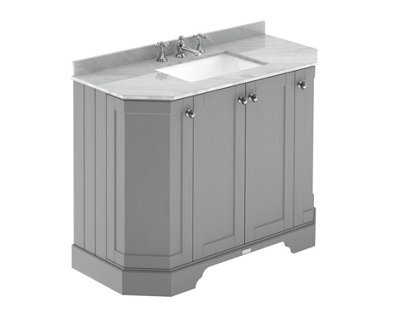 Hudson Reed Floor Standing 4-Door Angled Vanity Unit With 3 Tap Hole Grey Marble Top & Basin, Storm Grey, 1036X470mm - image 1