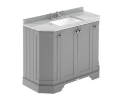 Hudson Reed Floor Standing 4-Door Angled Vanity Unit With 3 Tap Hole Grey Marble Top & Basin, Storm Grey, 1036X470mm - thumbnail 1