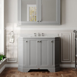 Hudson Reed Floor Standing 4-Door Angled Vanity Unit With 3 Tap Hole Grey Marble Top & Basin, Storm Grey, 1036X470mm - thumbnail 2