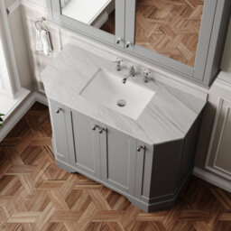 Hudson Reed Floor Standing 4-Door Angled Vanity Unit With 3 Tap Hole Grey Marble Top & Basin, Storm Grey, 1036X470mm - thumbnail 3