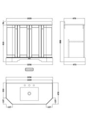 Hudson Reed Floor Standing 4-Door Angled Vanity Unit With 3 Tap Hole Grey Marble Top & Basin, Storm Grey, 1036X470mm - thumbnail 6