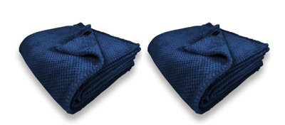 Waffle Flannel Fleece Throw Blanket Soft Warm Sofa Bed Travel (Navy, Single) - Pack Of 2 - image 1
