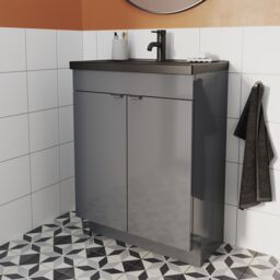 GoodHome Imandra Slimline Gloss Grey Double Bathroom Cabinet (H) 820mm (W) 600mm - thumbnail 4