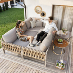 Btm 6 Seaters Modular Garden Furniture Lounge Set, Adjustable Legs, Removable Cushions, Beige - thumbnail 4